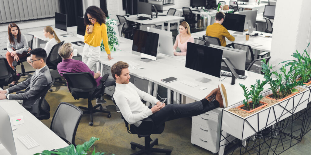 high angle view of multiracial young business colleagues