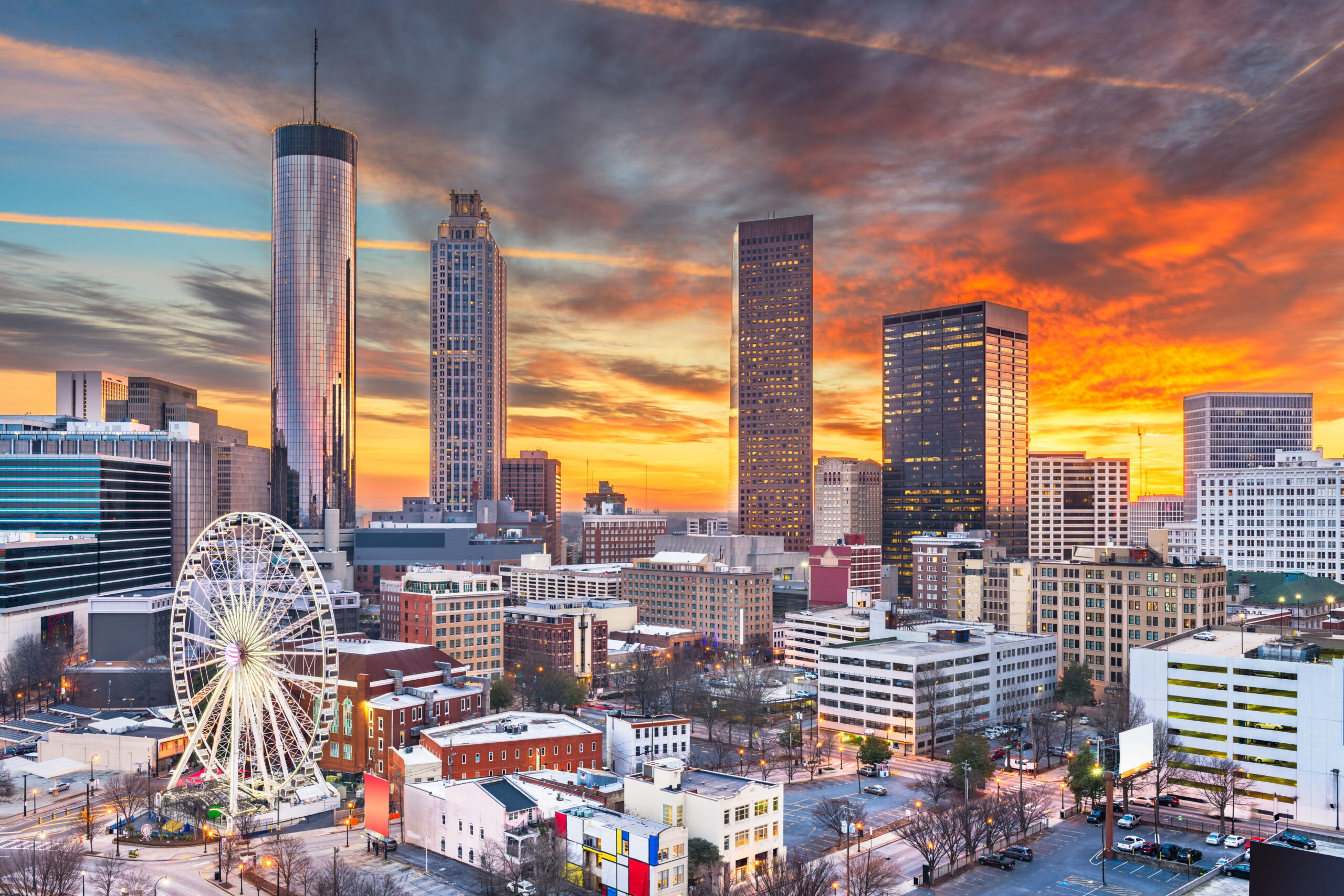 Mobile, Alabama, USA downtown skyline at dawn.